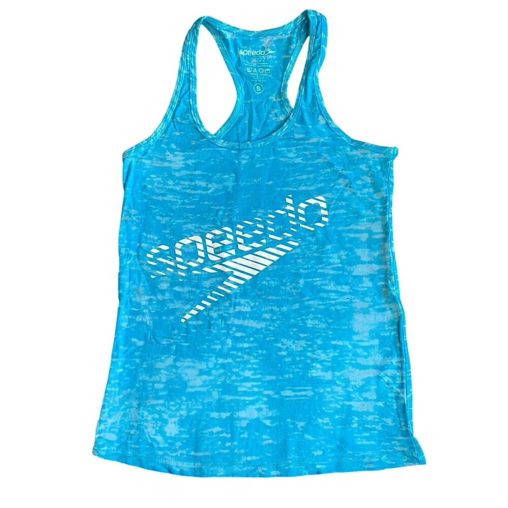 Speedo Sheer Blue and White Racer Back Workout Yoga Running Exercise Top Sz S